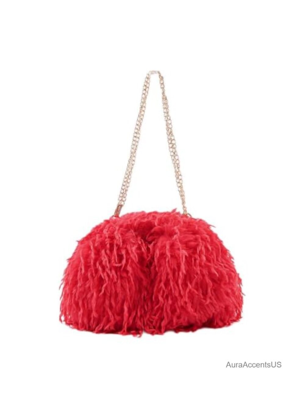 Faux Fur Handbag Clutch Purse with Gold Chain Strap